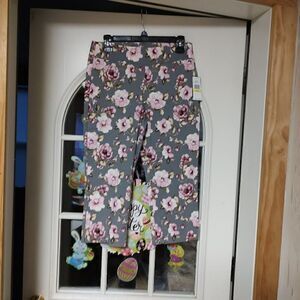 New Zoe + Phoebe Gray Pink Flowered Cropped Legging Pants Size Women's Petite M